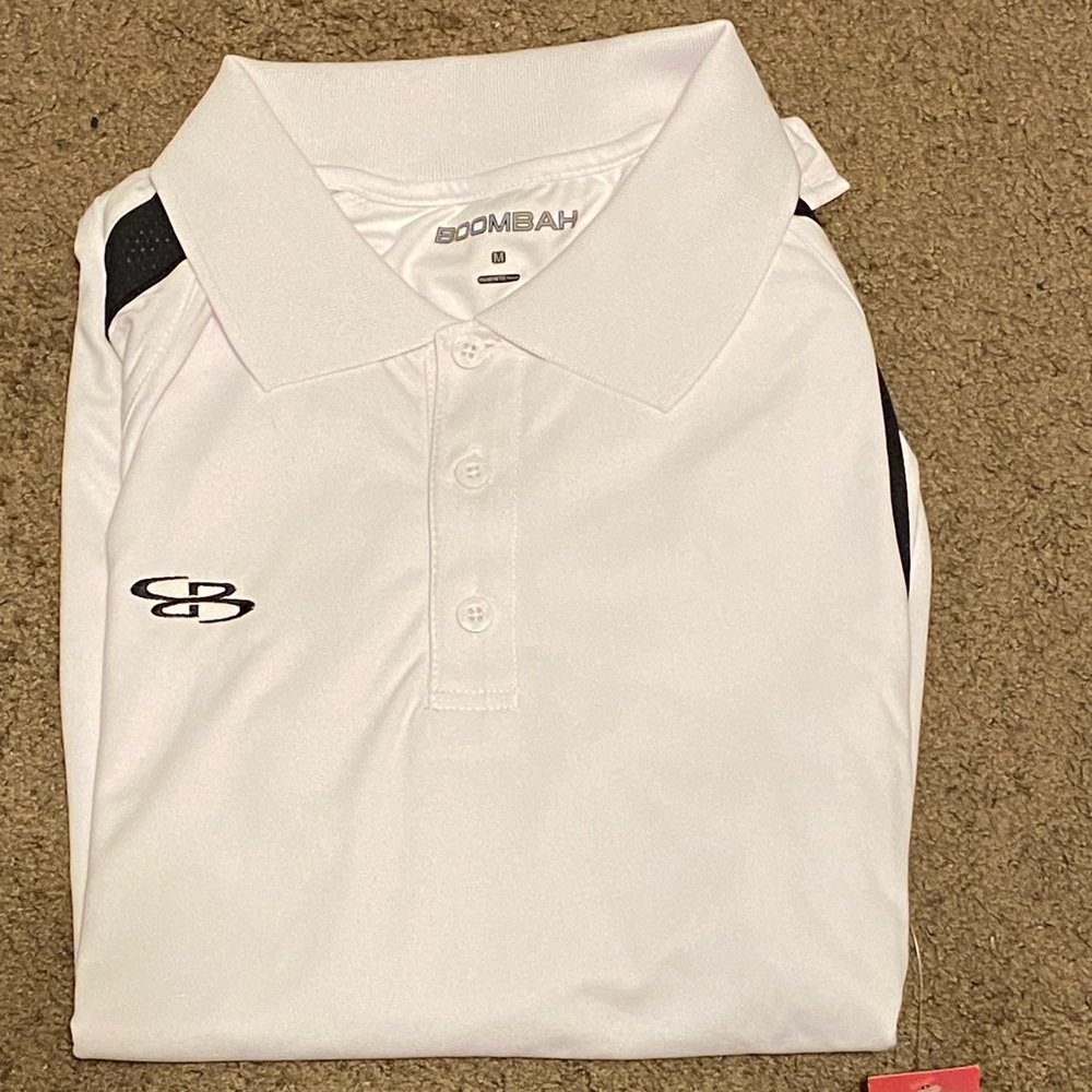 New NWT Boombah BoomDry White Mens‎ Logo Polo Shirt Size Medium